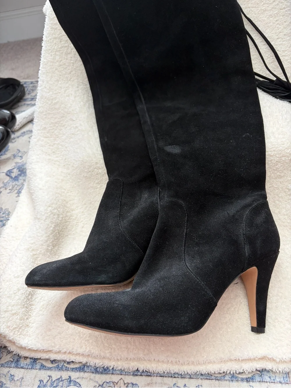 Vince Camuto Black Suede Over-the-Knee Tassel Lace-Up Boots